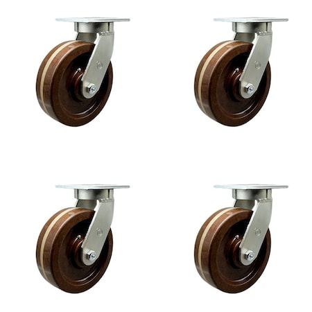 Service Caster 10'' Extra Heavy Duty High Temp Phenolic Wheel Swivel Top Plate Caster, 4PK CRAN-SCC-KP92S1030-PHRHT-4